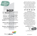 Biotaderm Deep — Dry Sensitive label details rich moisturiser with cold-pressed organic oil for hands, elbows, and feet. Lists ingredients, benefits for dry sensitive skin, usage instructions, company info, and QR code.