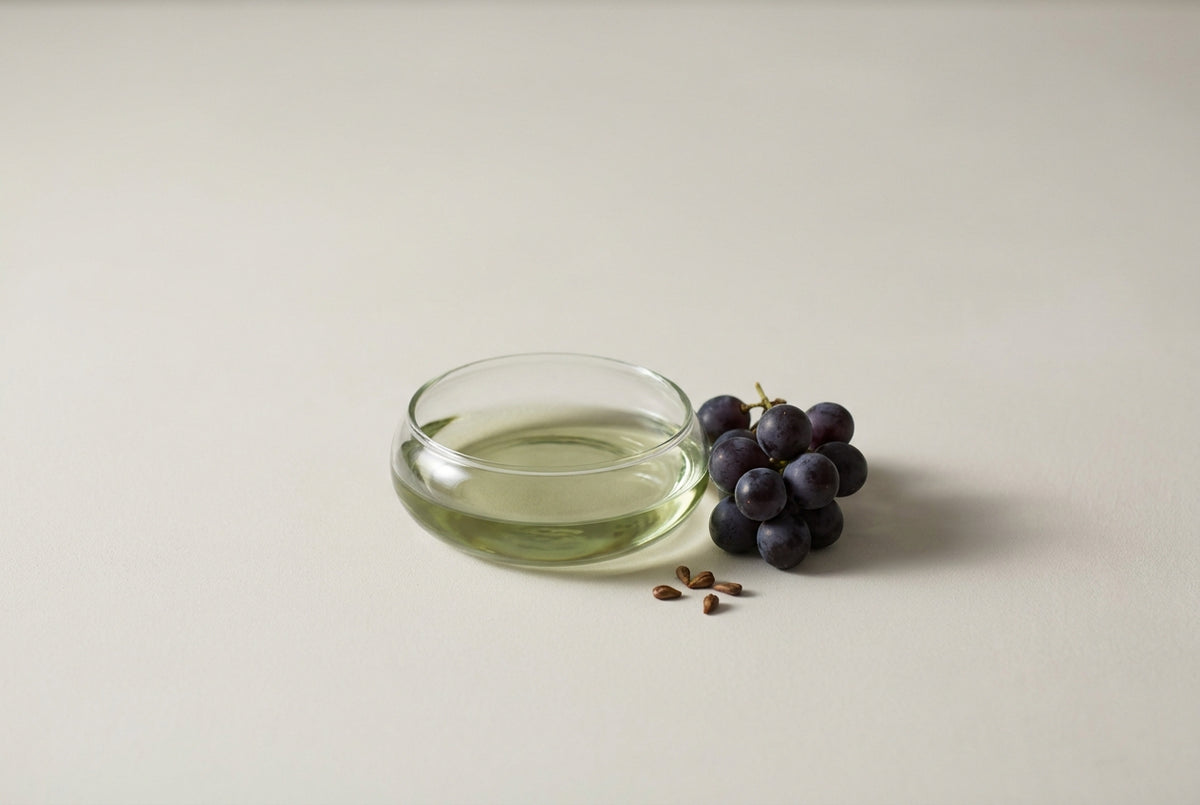 Grape seed oil, a light oil pressed from the seeds left after winemaking.